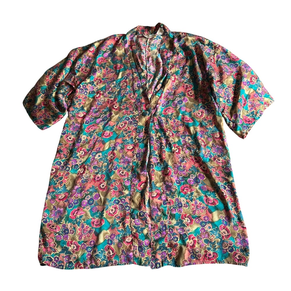 Vintage Victoria's Secret 100% Silk Robe Womens Size OS Floral Pajamas Kimono